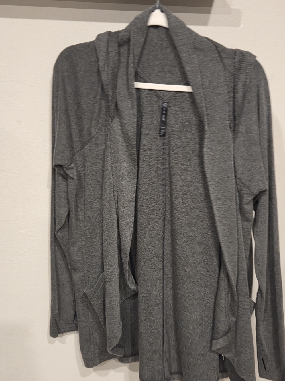 GAIAM Gray Open-Front Draped Cardiganb With Hoodie